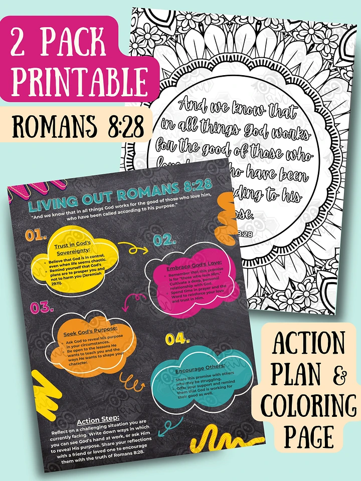 2 Pack Printable Romans 8:28 Action Plan & Coloring Page product image (1)