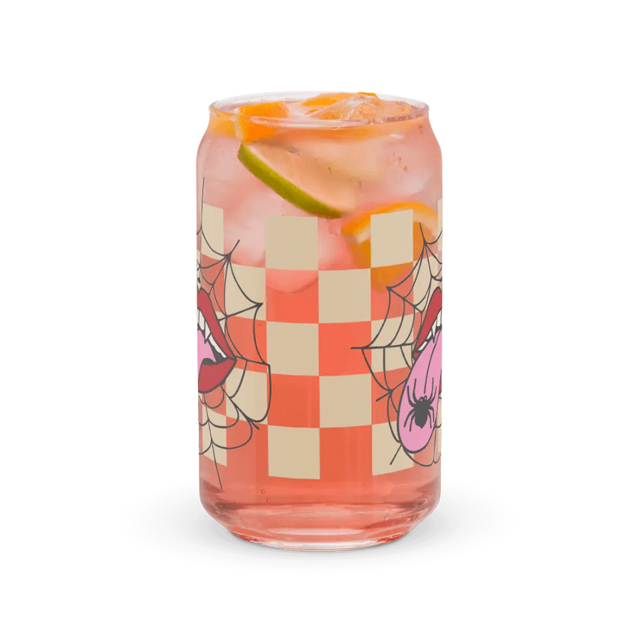 Spooky Chic: Halloween Glassware -Playful Spider and Tongue Design - Can, Wood Cover and Metal Straw product image (7)