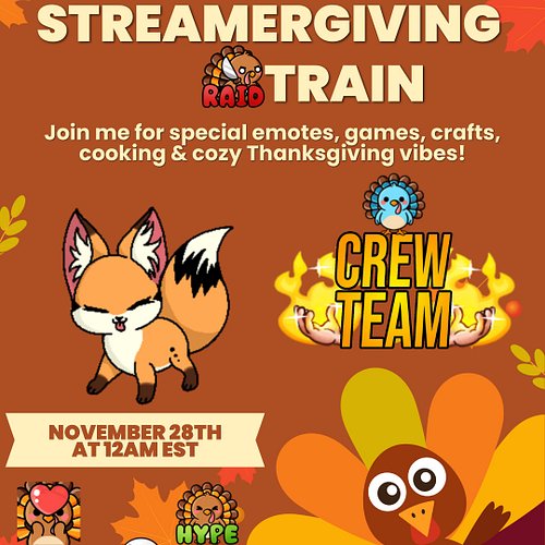 SO excited to be part of this Streamergiving Raid Train! If you need somewhere to hang out on Thursday or Friday, CREW has go...