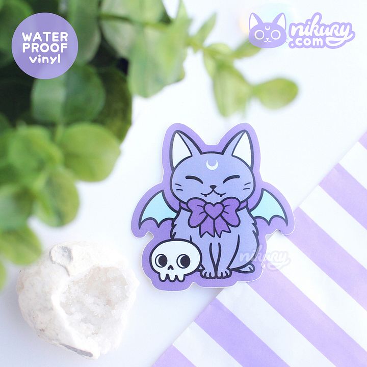 Black Meowgic | Bat Cat Vinyl Sticker product image (2)