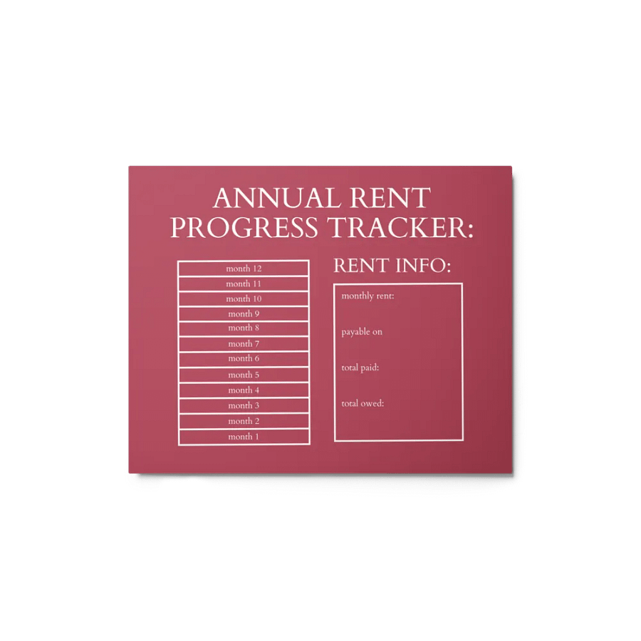 HIGHFALUTIN ANNUAL RENT TRACKER (white design 2) product image (1)
