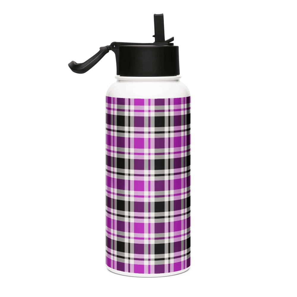 Purple, Black and White Plaid Water Bottle product image (1)