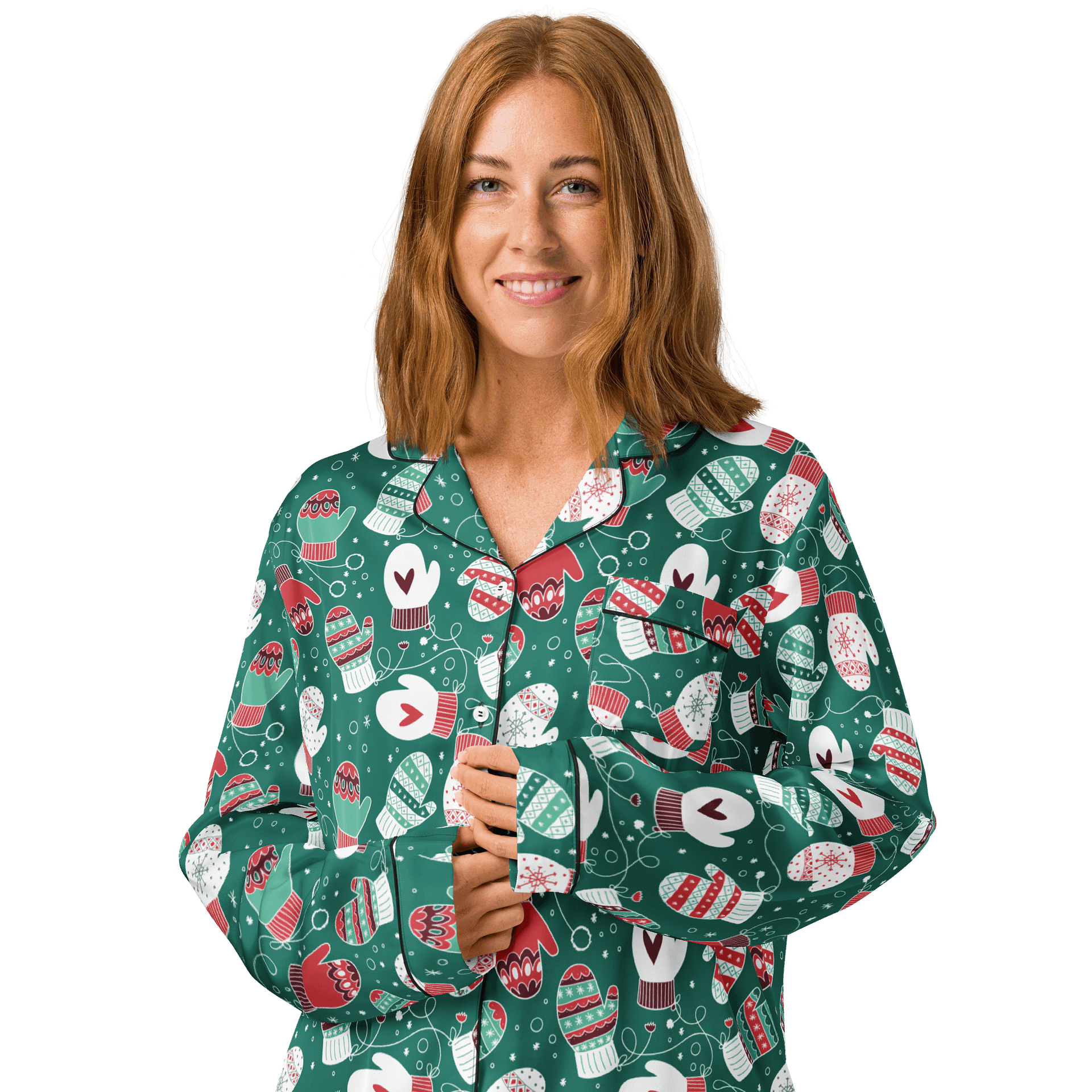 Festive Winter Mittens Pattern (Red & Green) Pyjama Shirt product image (4)