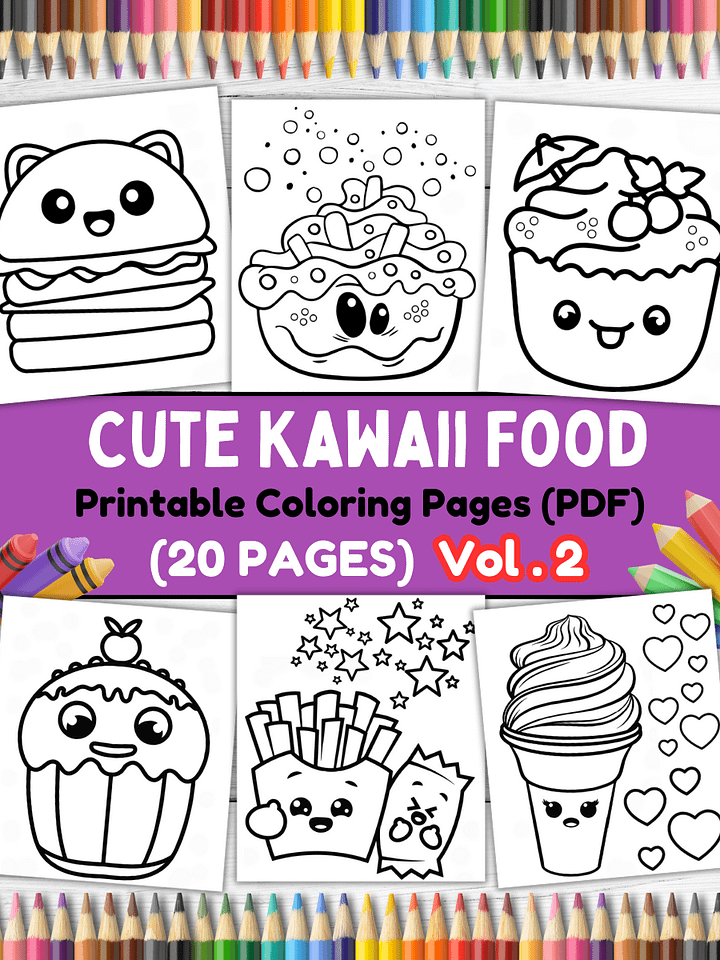 20 Cute Kawaii Food Coloring Pages#2 (PDF Coloring Pages) product image (1)