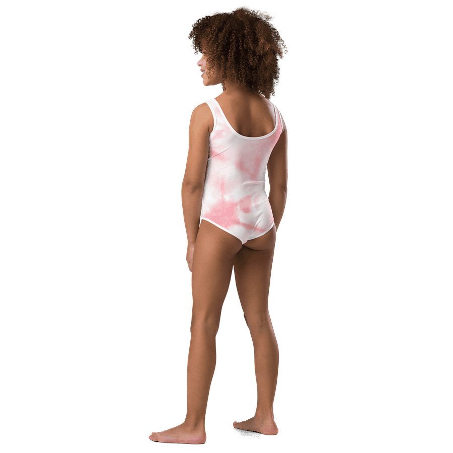 Girls' One-Piece Swimsuit | BOURNE to Cape Cod™ | Front Logo | Coastal Kids Swimwear | Blue Logo on Pink Tie-Dye product image (3)