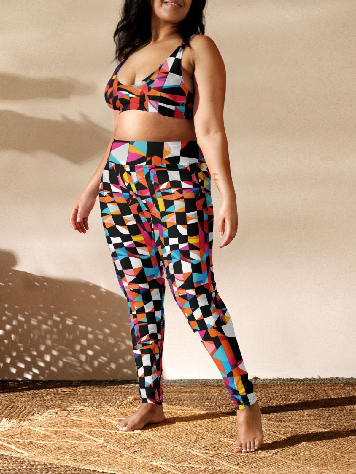 Printed High-waisted Leggings "Colorful Modern Abstract Checkered Art" product image (1)