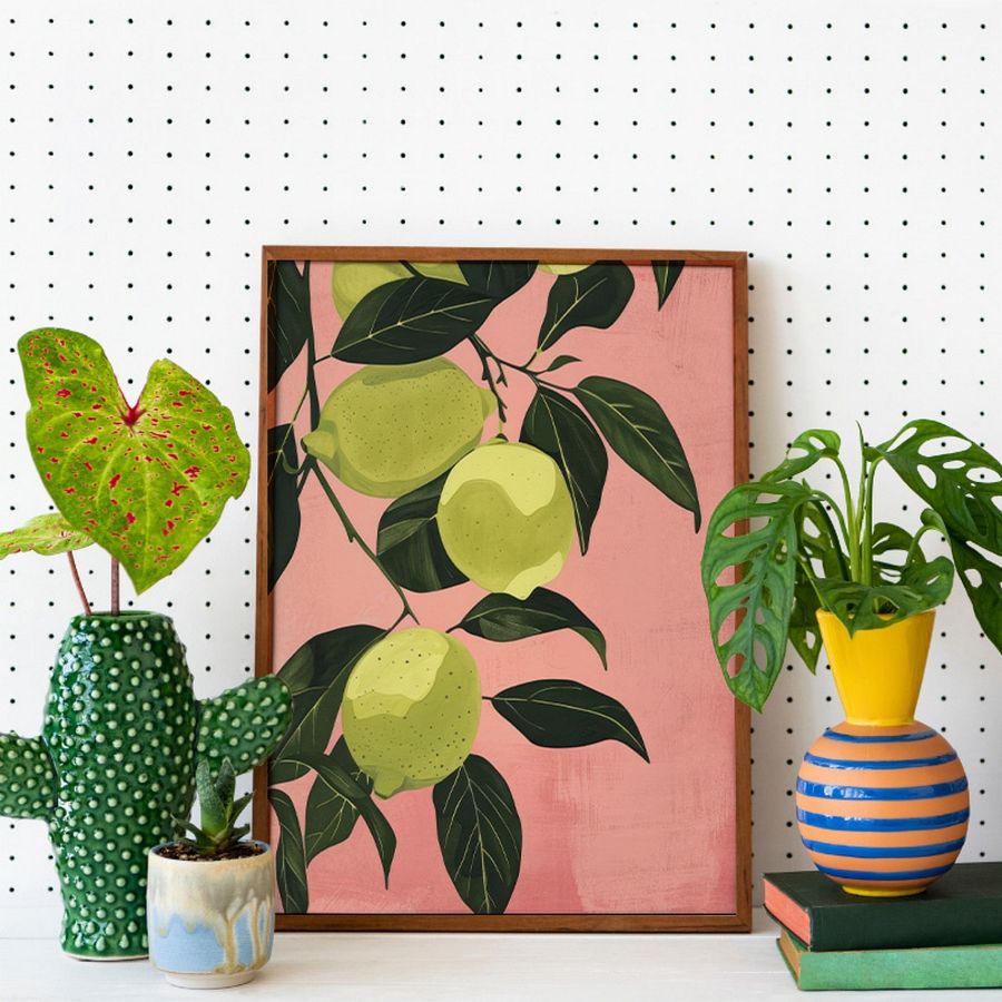 Lime Lemons on Pink Pastel Kitchen Wall Art Print product image (21)