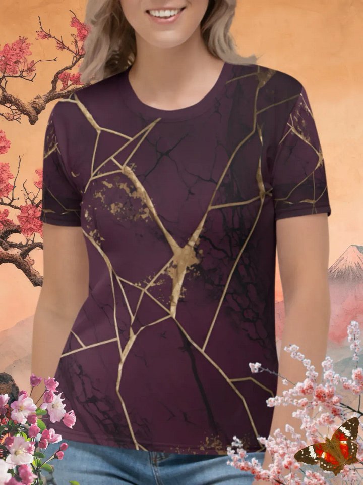 Purple & Gold Kintsugi Print T-Shirt product image (1)