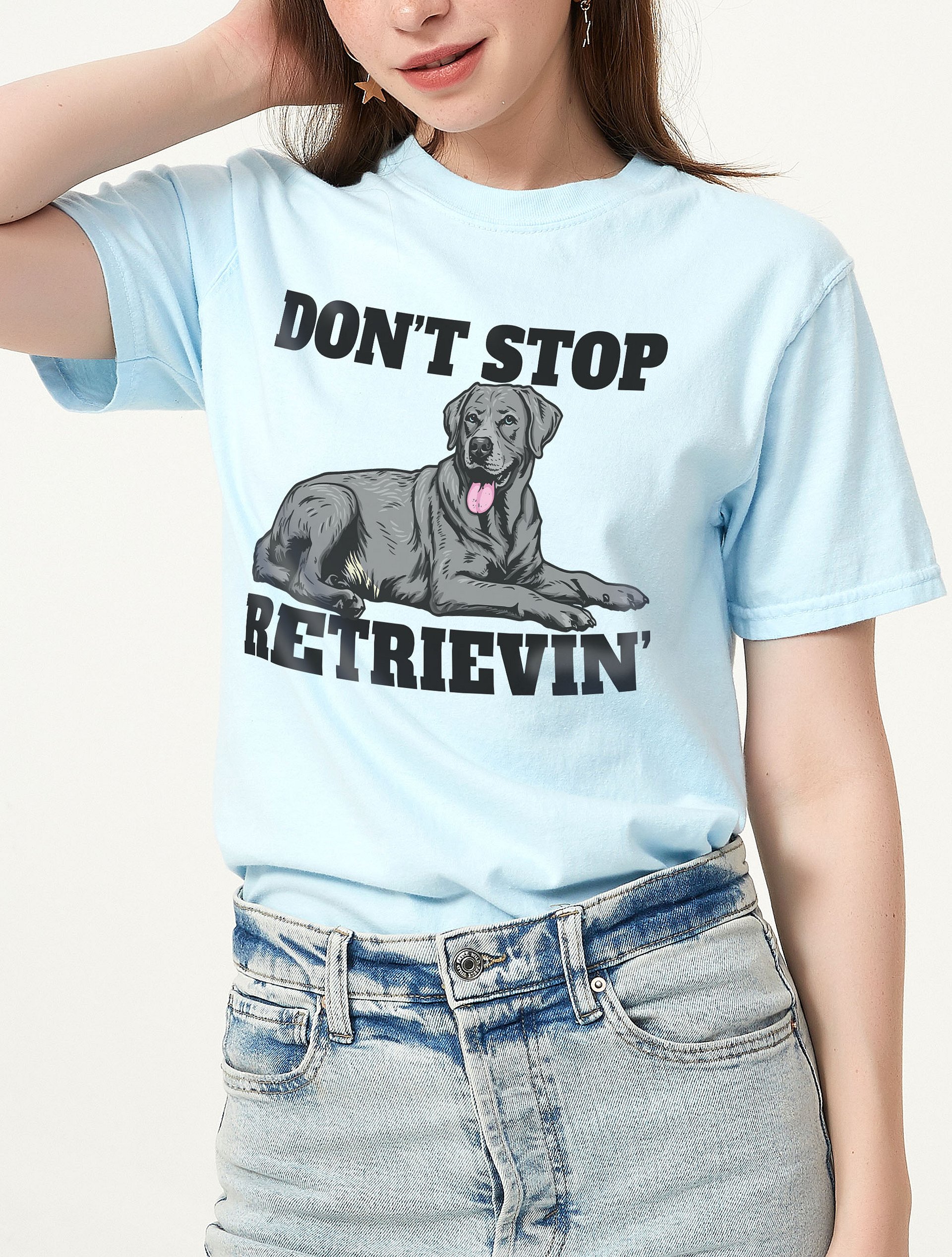 Don't Stop Retrievin' T-Shirt of a Labrador Retriever (Silver) | Funny T-Shirt for Lab Paw-rents product image (1)