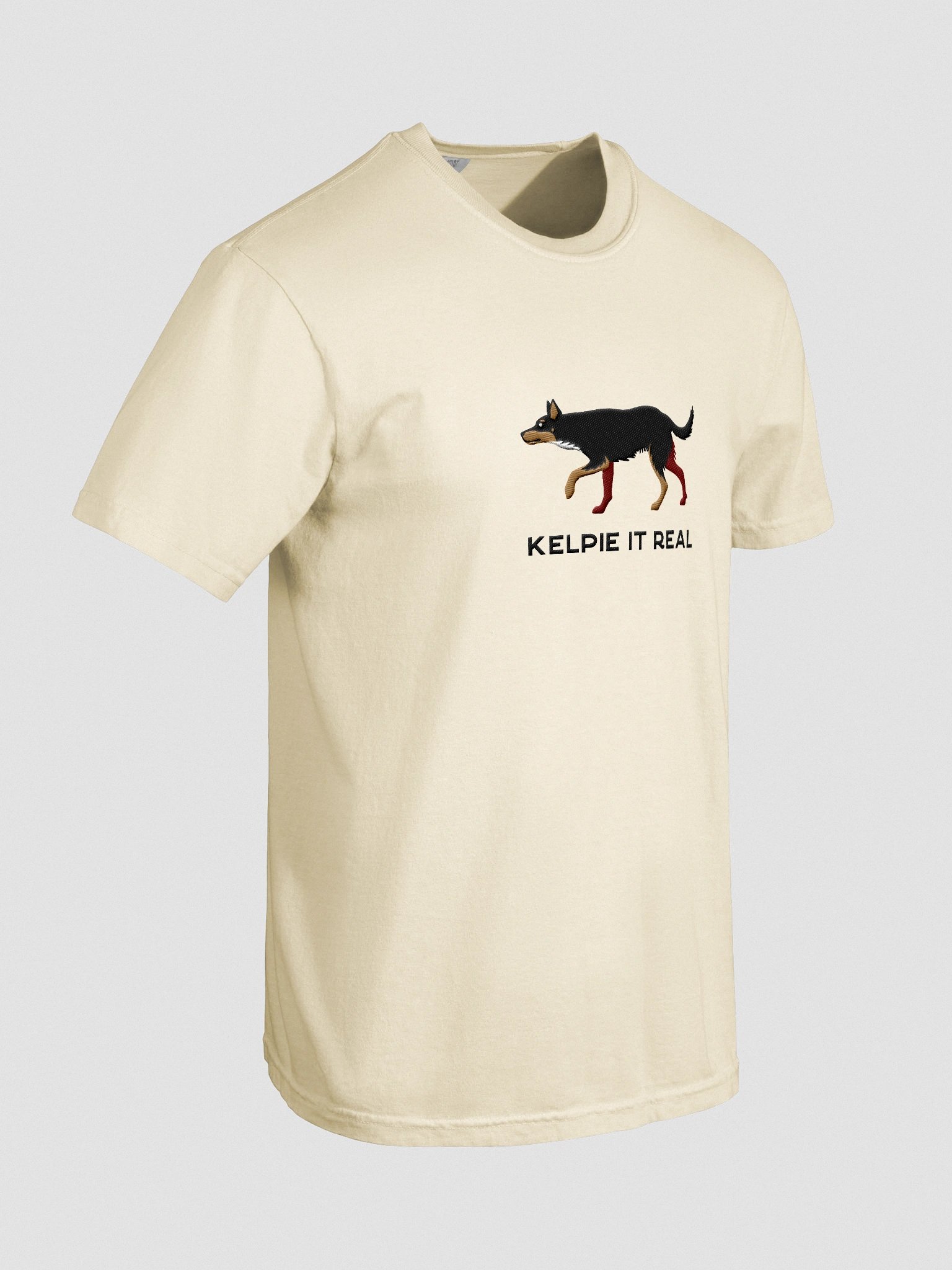 Kelpie It Real T-Shirt(Embroidered) of an Australian Kelpie(Black & Tan) product image (11)
