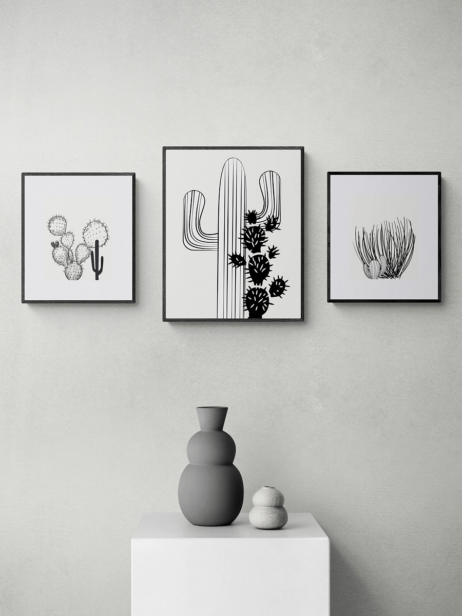 3 Digital Black And White Cactus Prints, Coastal Wall Art product image (1)