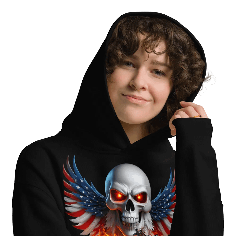 Winged Skull Motorcycle Oversized Hoodie #13 product image (9)