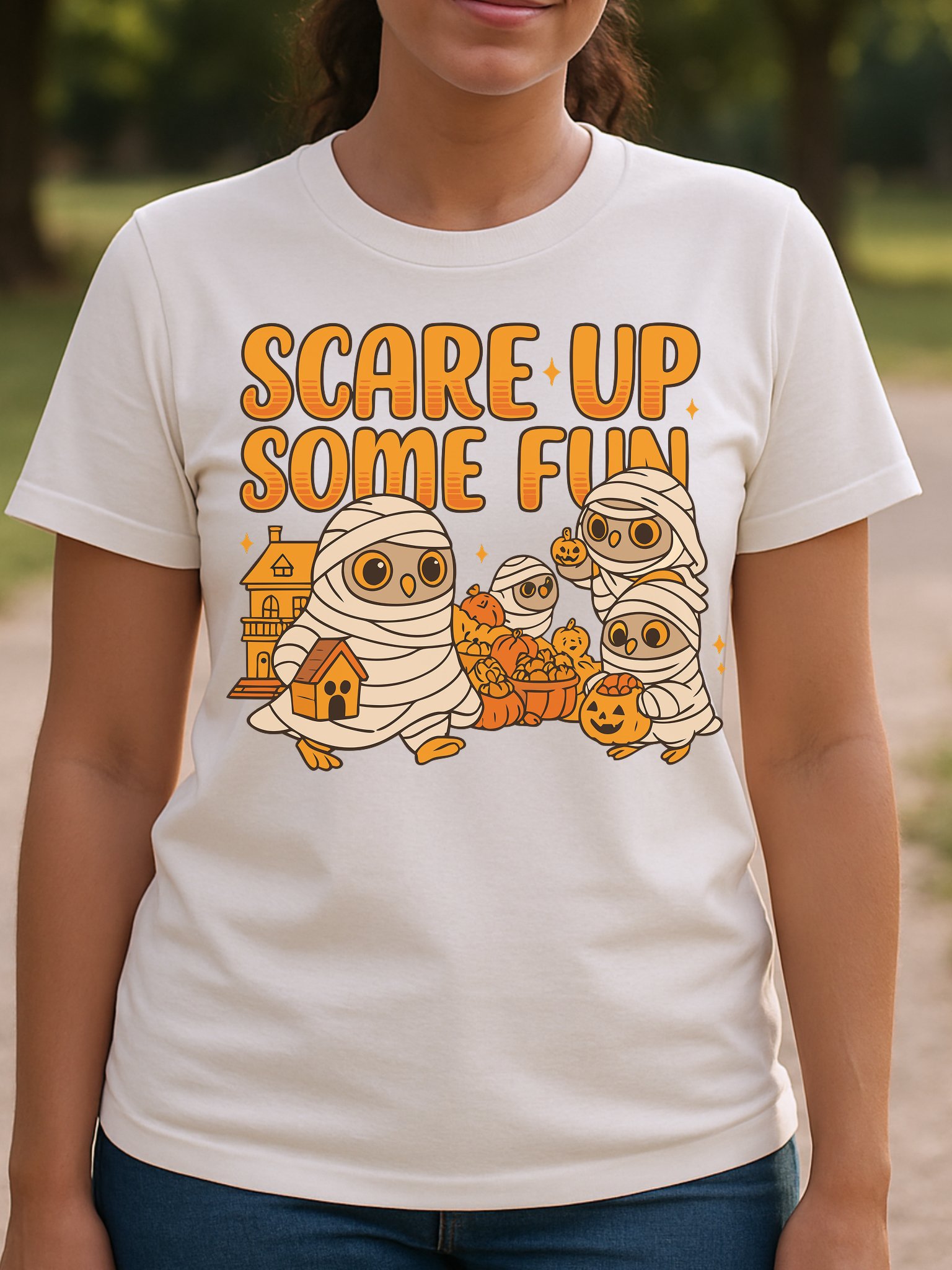 Scare Up Some Fun – Cartoon Mummy Owl Halloween Digital Print product image (2)