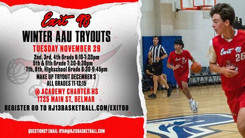 Exit 98 Winter AAU Basketball Tryouts are around the corner! Register now to be apart of the Jersey Shore's Elite AAU Basketb...