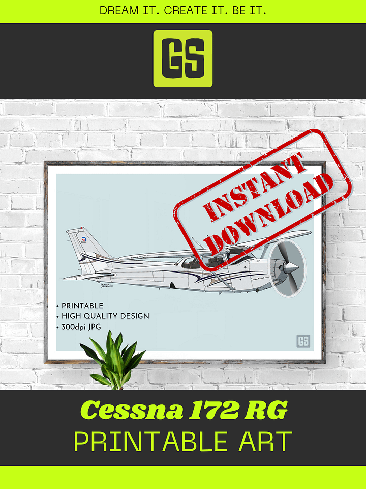 Cessna 172 RG ZS-KUI Printable Aviation Wall Art No Aircraft Registration Landscape Blue and White Background product image (2)