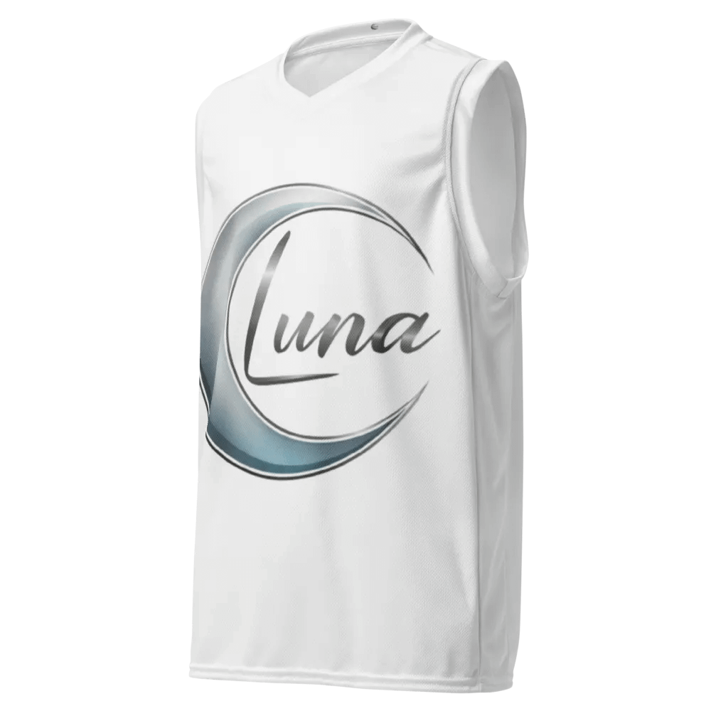 Luna Recycled Unisex Basketball Jersey - White with Cosmic Design product image (1)