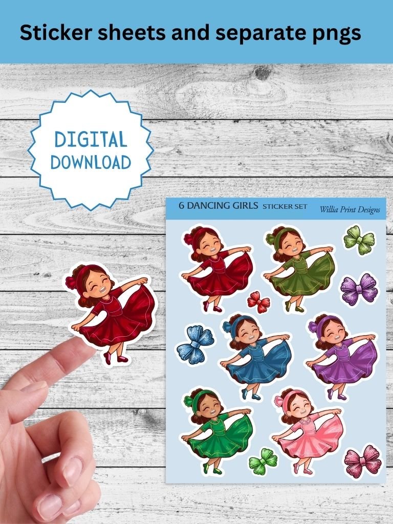 6 Dancing Girls Sticker Set - Digital Download product image (4)