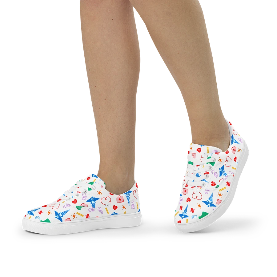 Nurse Nursing Icons Women White Lace-Up Canvas Sneakers Shoes product image (14)