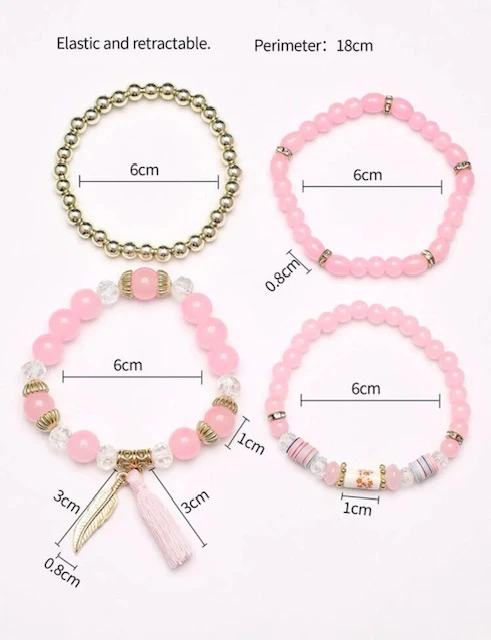 4 PC PINK TASSEL CHARM BEADED BRACELET product image (3)