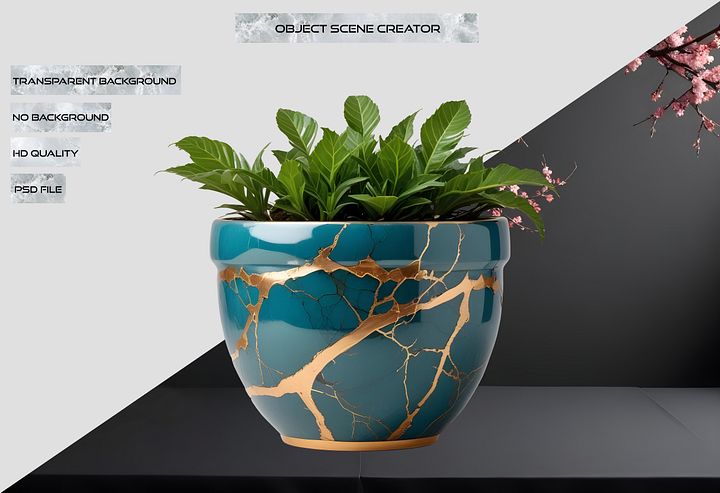 Kintsugi Elegance – Azure Renewal Planter PNG product image (2)