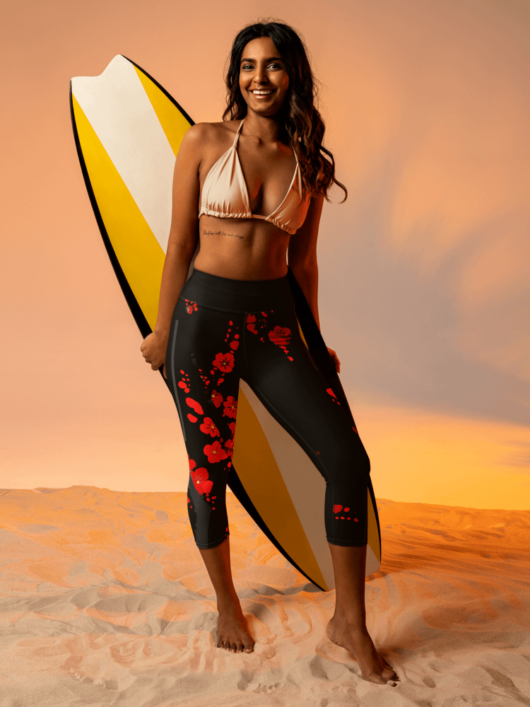Sakura Blossom Burst - Yoga Print Leggings Black product image (3)