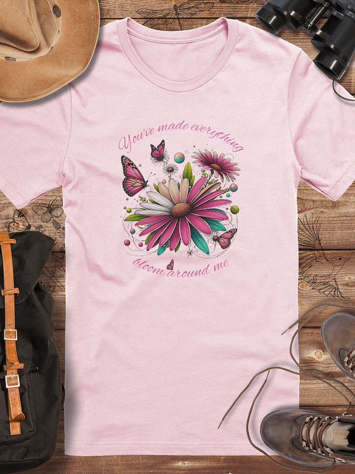 Butterfly and Daisy Blossom T-Shirt, Floral Nature Tee, Boho Aesthetic Shirt, Garden Lover Gift, Inspirational Wildflower Design product image (1)