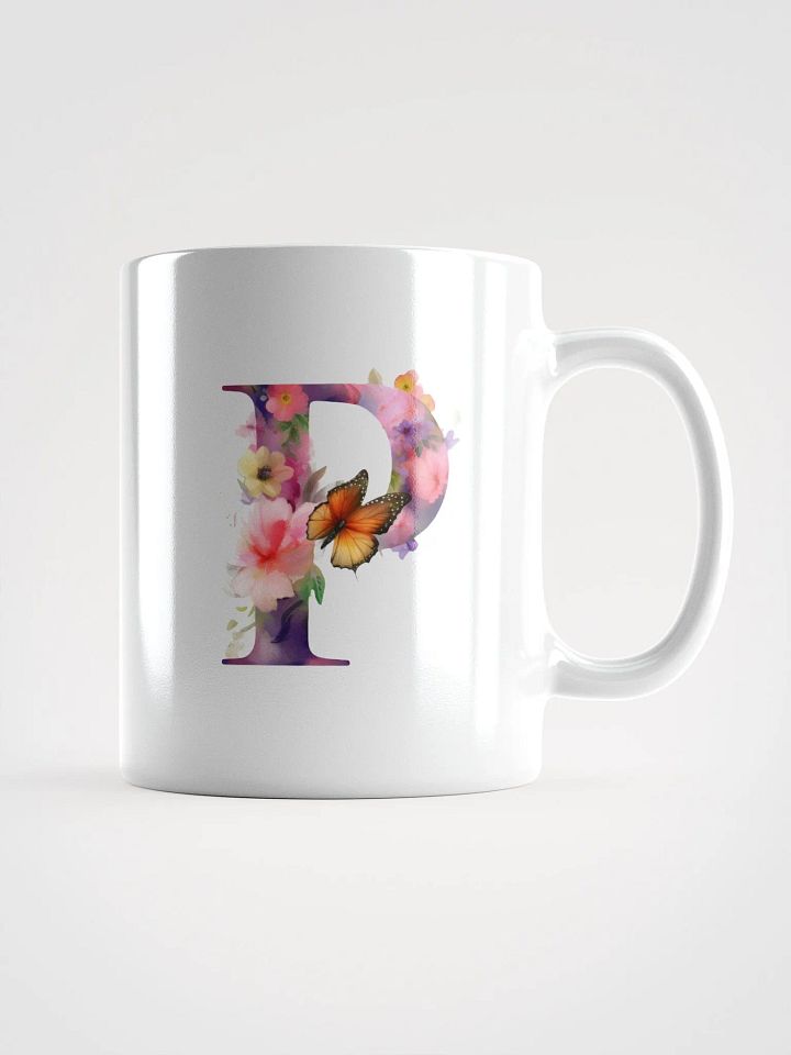 Letter P Monogram Floral Fantasy White Glossy Mug product image (2)