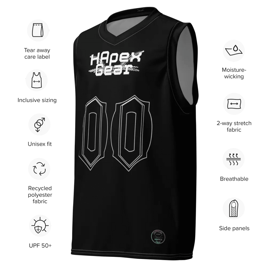 Capital TOOMEY - Black - Recycled Unisex Basketball Jersey - Black White HApex Gear Black Logo product image (7)