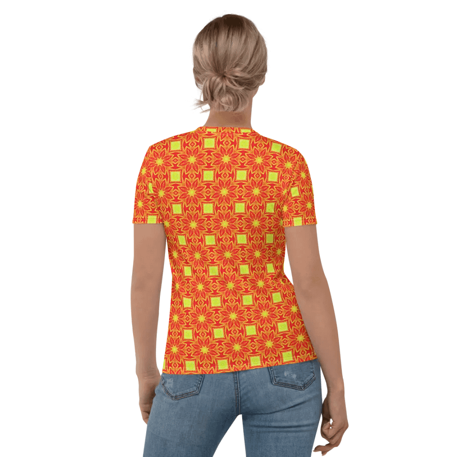 Abstract Repeating Orange Flower Ladies T Shirt product image (6)