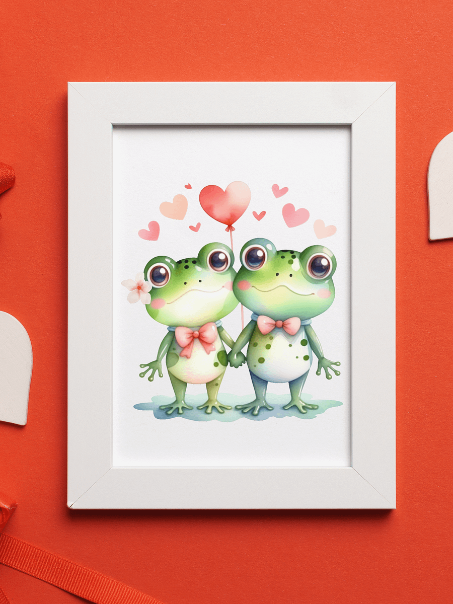 21 Watercolor Valentines Frog Clipart Bundle product image (7)