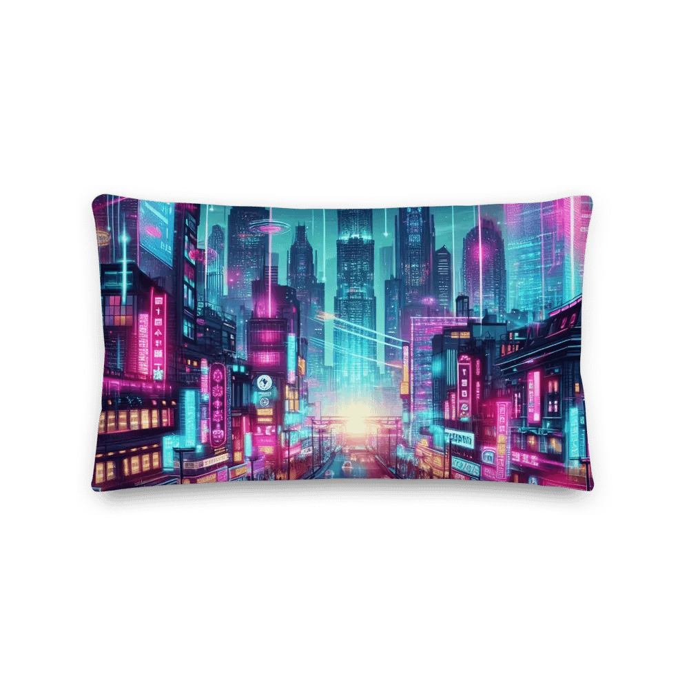 Neon Nights Futuristic City Premium Pillow | AI Design hongkong city product image (3)