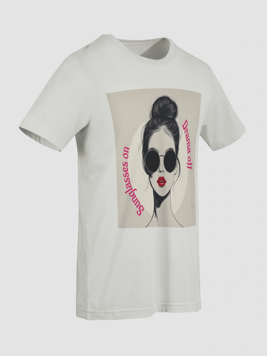 Sunglasses On Drama Off T-Shirt – Cool Retro Woman Graphic Tee with Bun and Red Lips product image (17)