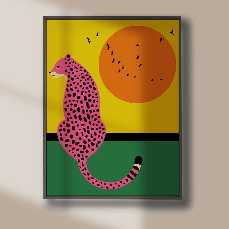 Pink Leopard with Sunset Scenery Colorful Art Print product image (3)