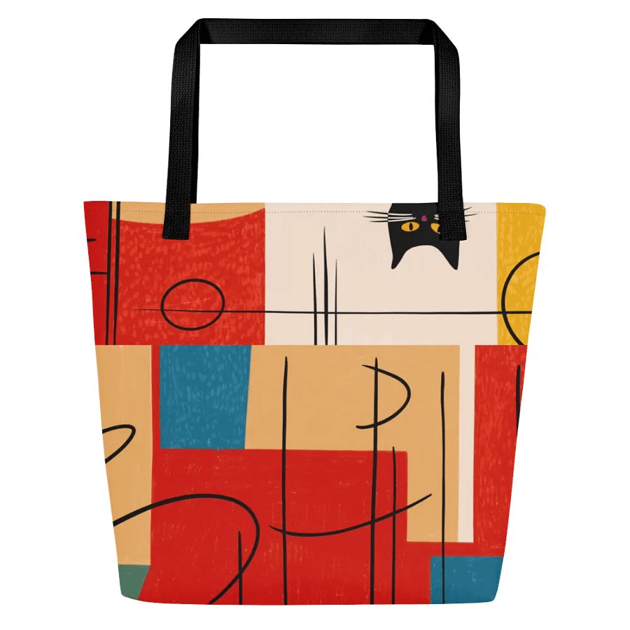 Abstract Hand-drawn Cat Red, Blue, Yellow Custom Tote Bag product image (3)