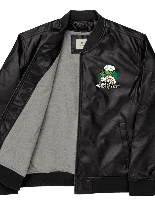Squee’s House of Pizza Faux Leather Bomber Jacket product image (3)