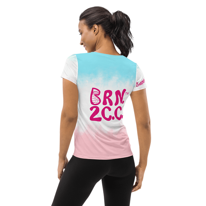 Women's | BOURNE to Cape Cod™ | Sporty Prep Tee ⚓️ | Athletic Style | Pink Logo on Pastel Patriotic product image (2)