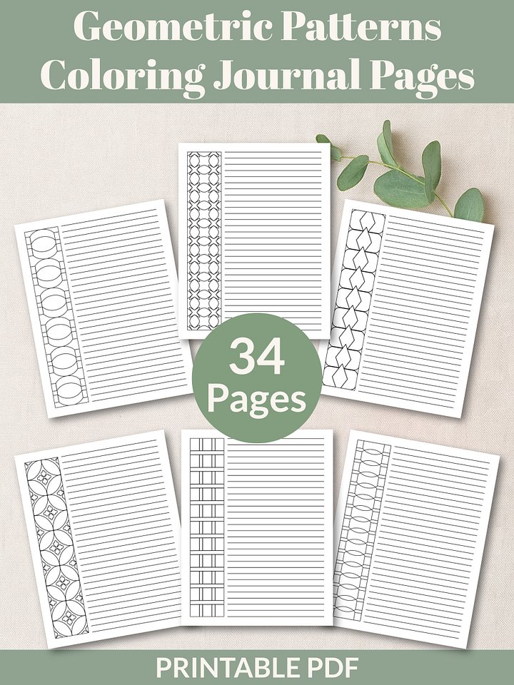 Printable 34-Page Geometric Pattern Coloring Journal product image (1)