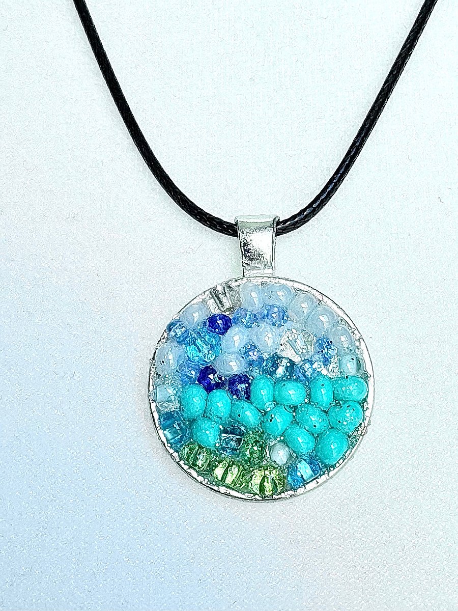 Ocean Dreamscape Pendant Necklace | Handmade Gradient Bead Art | Coastal Charm Jewelry by Monique Faella Designs™ | MFD-00015 product image (1)