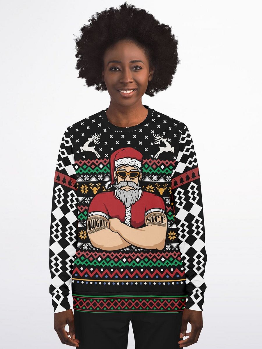 Naughty & Nice Tattooed Santa Ugly Christmas Sweater - Cool Santa with Sunglasses Fair Isle Knit Holiday Jumper product image (7)