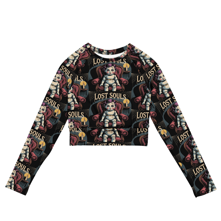 Midnight Veil Designs Gothic All-Over Print Long Sleeve Crop Top - Lost Souls Black product image (2)