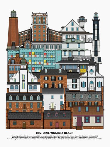 These designs are fun to create, so here’s another one! This design covers 300 years of Virginia Beach history through 17 bui...