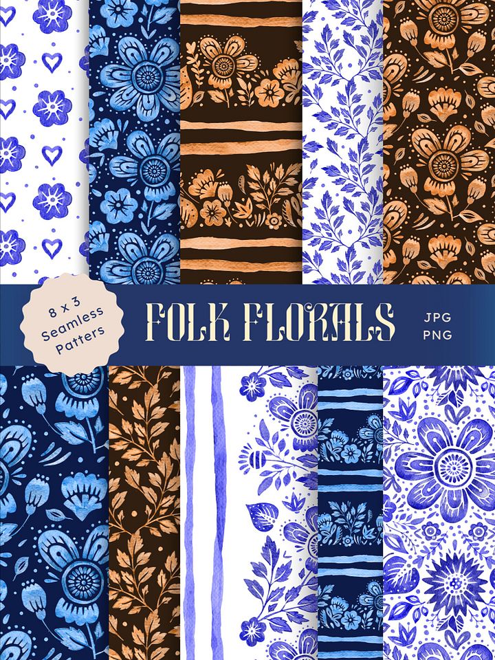 Folk Florals Seamless Patterns product image (1)