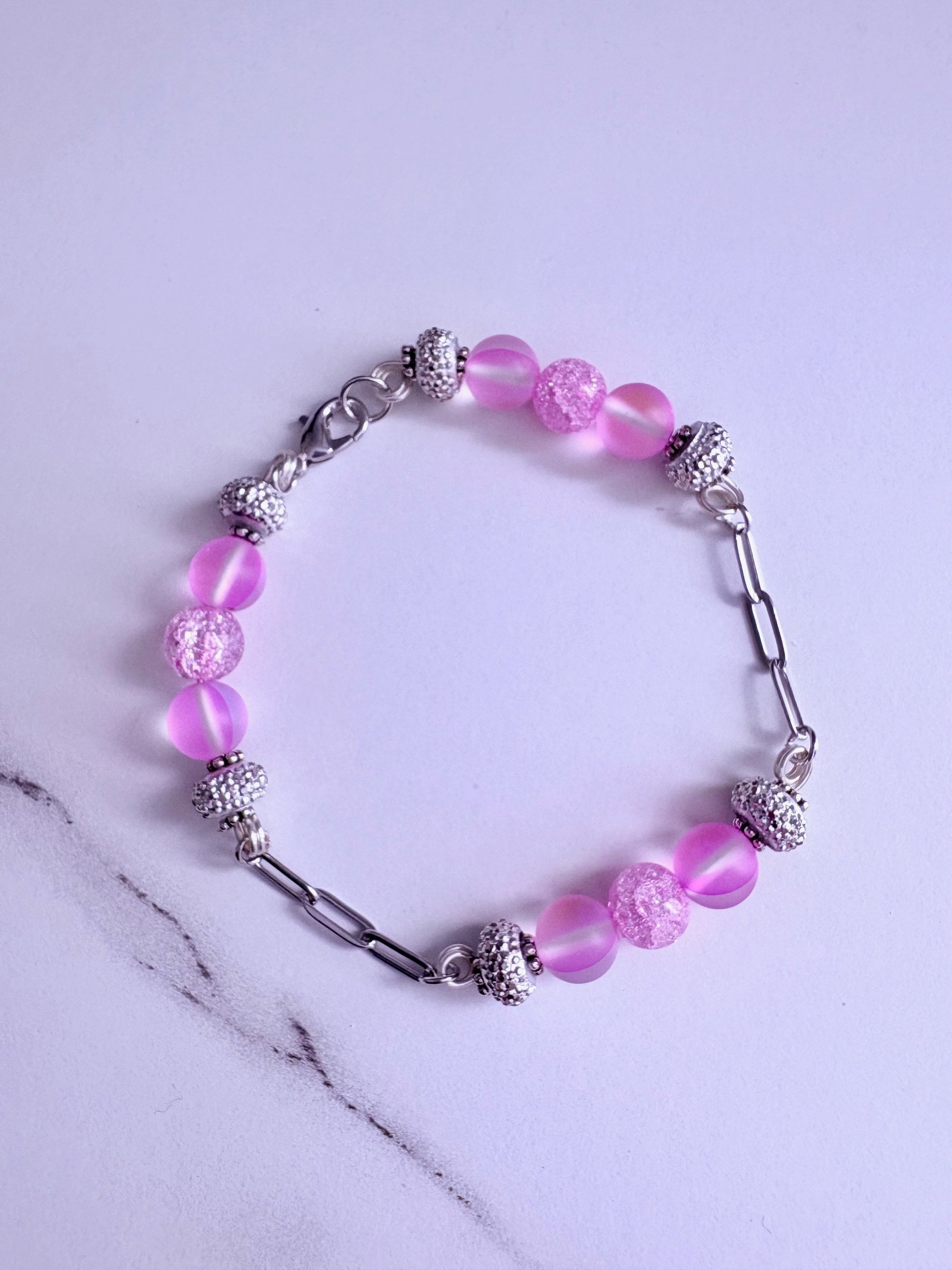 MFD-00249 | October Pink Passion Bracelet | Stainless Steel Paperclip Chain | Charm Jewelry by Monique Faella Designs™ product image (1)