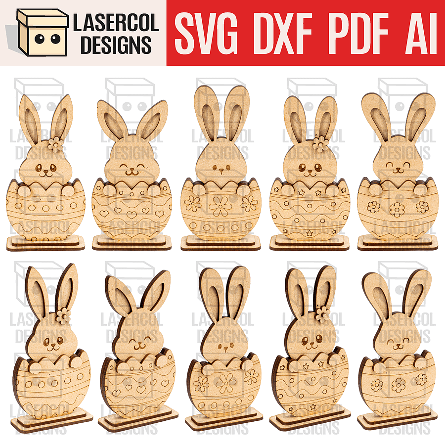 Easter Bunny Bundle Set (10 Styles, 2 Sizes) - Laser Cut Files product image (4)