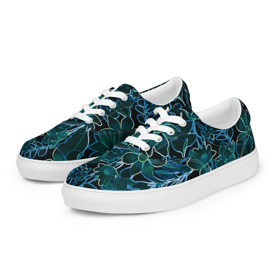 Trippy Floral Teal /Women's Lace-Up Canvas Shoes by Allcolor product image (3)