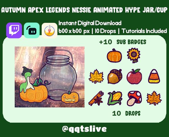 ANIMATED AUTUMN NESSIE Twitch Hype Jar - Stream Tip Cup + Sub Badges / 2 Layers - 5 Nessie Options - 10 Bit Options + Set Up Tutorial product image (2)