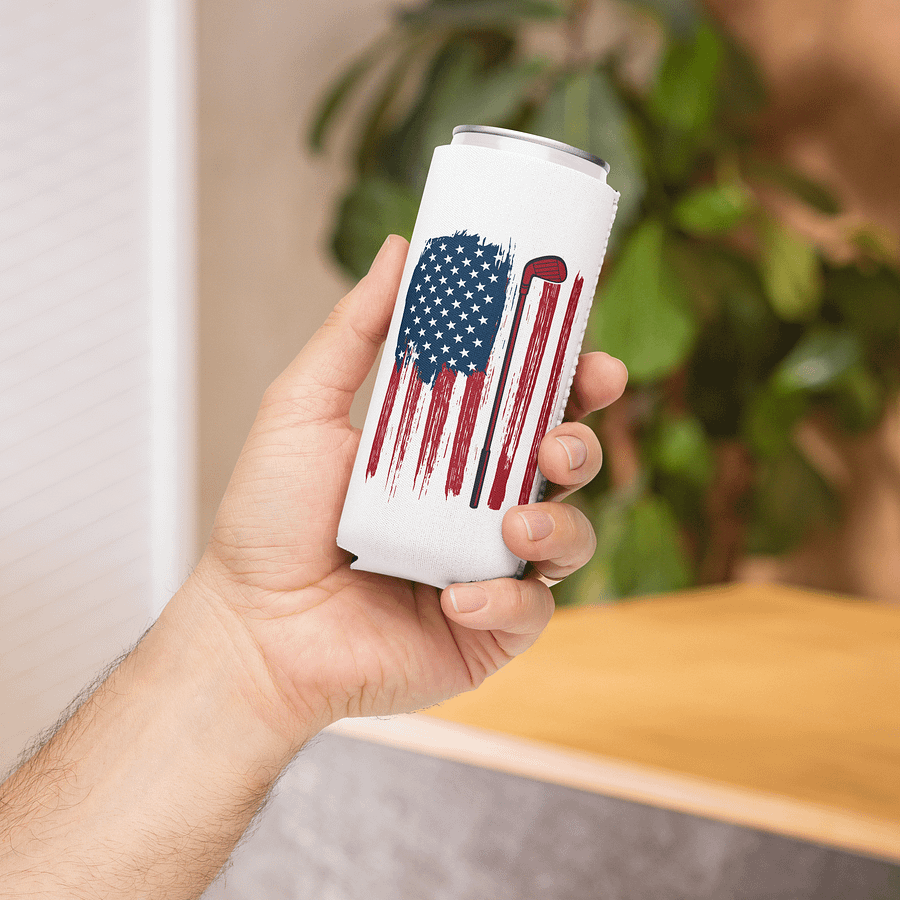 USA Flag Golfing Patriotic Can Cooler product image (4)