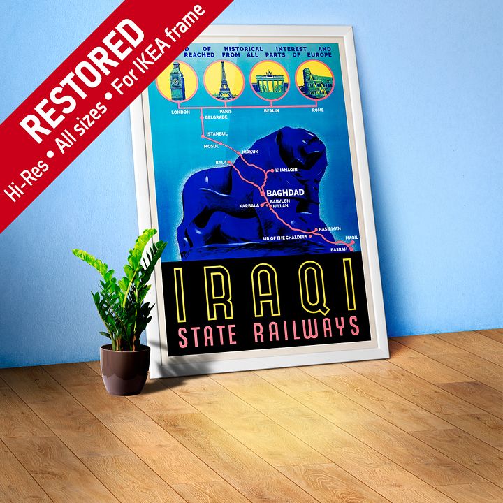 Iraq Railways, Baghdad, Iraq, Middle East. 1930s — retro vintage travel poster, retro travel art, retro travel wall art product image (1)
