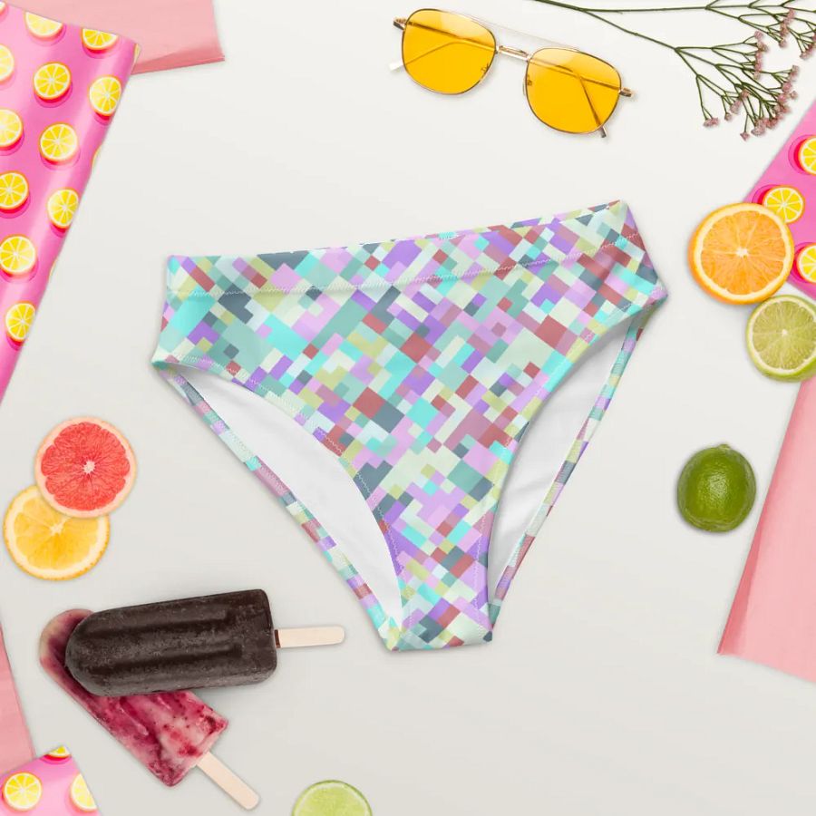 Colorful Mosaic Pattern Design High Waisted Bikini Bottom - v6 product image (8)