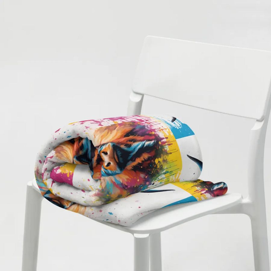 Multi Coloured Paint Splash Highland Cow Blanket product image (12)